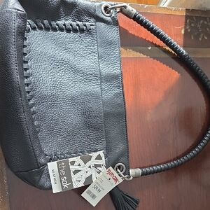 The Sak Black Leather Shoulder Bag with Braided Strap